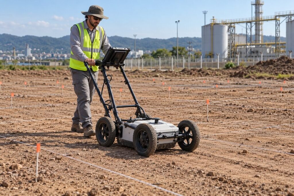 Levantamento geofísico com equipamento de campo Levantamento geofísico com equipamento de campo