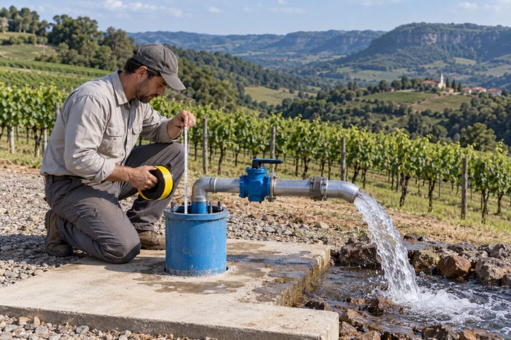 Técnico verifica água de poço em propriedade rural