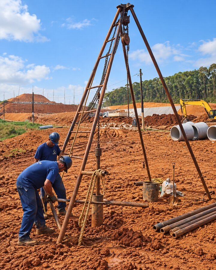 Investigação de campo para interpretar as camadas do terreno