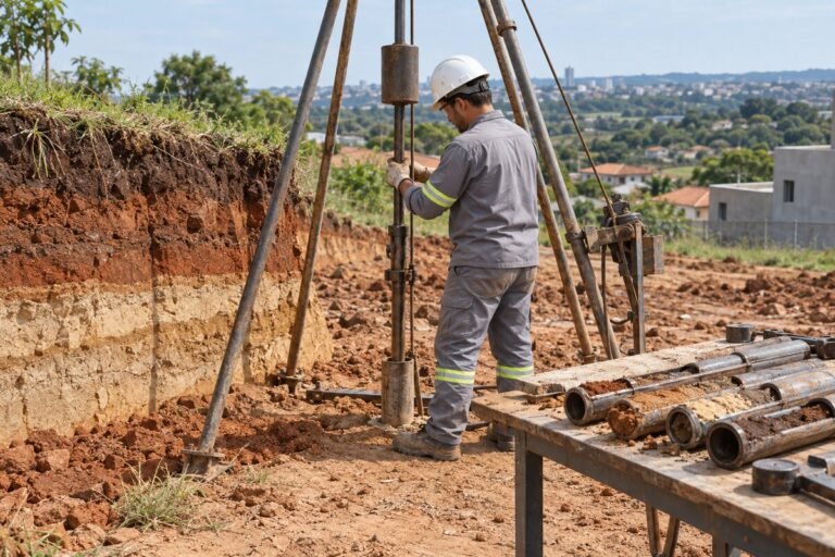 Sondagem de solo em terreno rural