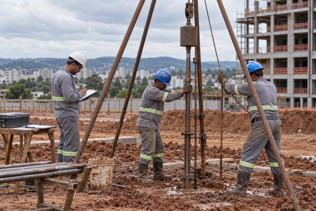 Equipe executa sondagem em canteiro de obra